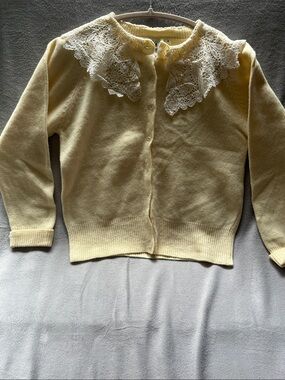 Together Pale Yellow Lace-Collar Cardigan